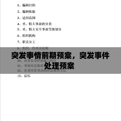 突發(fā)事情前期預(yù)案，突發(fā)事件處理預(yù)案 